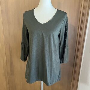 JJill v-neck bell sleeve olive green small top